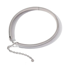 Load image into Gallery viewer, Close-up of silver snake chain necklace emphasizing sleek polished surface and modern jewelry craftsmanship
