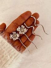 Load image into Gallery viewer, Silver statement flower earrings with organic design.
