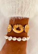Load image into Gallery viewer, Elegant gold bracelet featuring hammered round elements.
