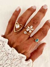 Load image into Gallery viewer, Adjustable gold ring with turquoise stone effect detail inspired by coastal colours
