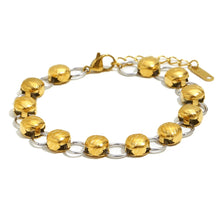 Load image into Gallery viewer, Gold and silver chain bracelet displayed on neutral background showcasing clean contemporary jewelry aesthetic
