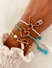 Load image into Gallery viewer, Adjustable friendship bracelet with gold-plated heart charm and colourful braided rope cord
