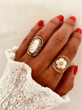Load image into Gallery viewer, Elegant adjustable gold-plated flower ring with nature-inspired oval detail
