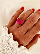 Load image into Gallery viewer, Alaula natural stone heart statement ring featuring a heart-shaped stone centerpiece and luxurious gold-plated finish worn on hand

