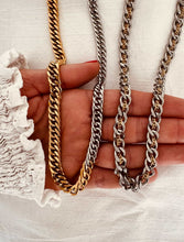 Load image into Gallery viewer, Chunky mixed metal chain necklace with bold gold and silver links
