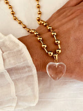 Load image into Gallery viewer, clear glass heart pendant necklace stainless steel elegant beaded chain design
