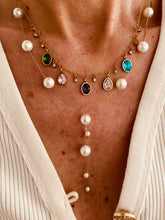 Učitaj sliku u preglednik galerije, Colorful zirconia necklace worn on model styled with evening outfit highlighting luxurious and elegant appearance
