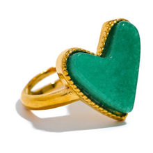 Load image into Gallery viewer, Waterproof stainless steel ring with natural stone heart centerpiece and luxury finish
