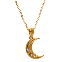 Load image into Gallery viewer, elegant gold moon necklace with thin delicate chain
