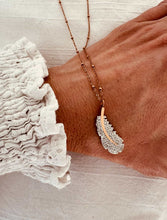 Load image into Gallery viewer, eather pendant necklace with Austrian crystals silver rose gold
