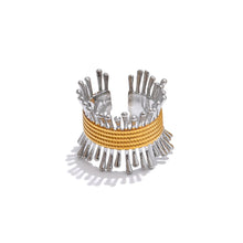 Load image into Gallery viewer, Modern geometric gold ring featuring contemporary open silhouette and minimalist details
