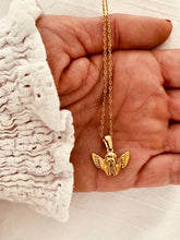 Load image into Gallery viewer, Gold angel necklace with delicate pendant front view
