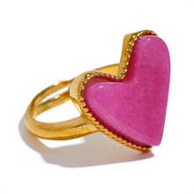 Load image into Gallery viewer, Elegant adjustable gold ring with heart-shaped natural stone detail and romantic design
