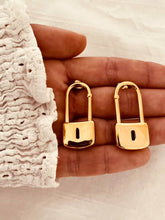 Load image into Gallery viewer, Gold lock earrings in waterproof stainless steel
