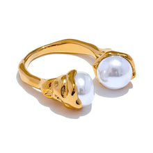Load image into Gallery viewer, Gold pearl ring, adjustable luxury pearl statement ring for women
