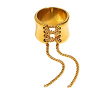 Load image into Gallery viewer, Bold gold wrapped ring with tassel detail for women, elegant stainless steel jewelry
