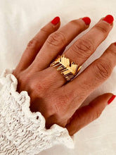 Load image into Gallery viewer, Gold leaf statement ring with elegant asymmetrical design
