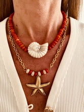 Load image into Gallery viewer, Statement summer necklace styled on a model.
