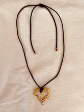 Load image into Gallery viewer, lava heart necklace black rope adjustable clasp detail stainless steel
