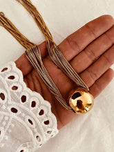 Load image into Gallery viewer, Front view of layered necklace with double chain and ball pendant
