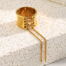 Load image into Gallery viewer, Stainless steel tassel wrapped ring with elegant gold finish for women

