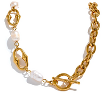 Load image into Gallery viewer, Close-up of pearl chain necklace showing fine pearl and chain details
