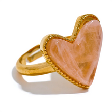 Load image into Gallery viewer, Feminine statement ring featuring a polished natural stone heart and adjustable fit
