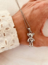 Load image into Gallery viewer, ilver teddy bear necklace with pink zirconia
