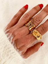 Load image into Gallery viewer, Luxury women’s tassel wrapped ring with PVD gold plating styled on hand

