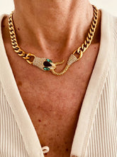 Load image into Gallery viewer, statement gold snake necklace evening styling
