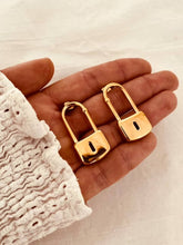 Load image into Gallery viewer, Modern gold plated lock statement earrings
