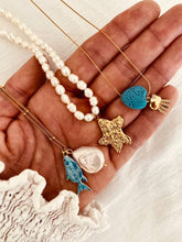 Load image into Gallery viewer, Mediterranean-inspired necklace with blue heart stone and zircon details
