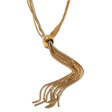 Load image into Gallery viewer, Close-up of tassel necklace showing fine chain and pendant detail
