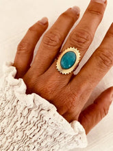 Load image into Gallery viewer, Turquoise statement ring with textured gold frame
