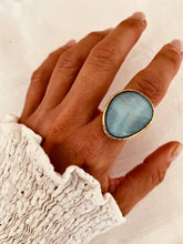 Load image into Gallery viewer, Turquoise statement ring in gold plated stainless steel
