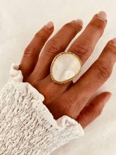 Load image into Gallery viewer, White resin statement ring with gold finish
