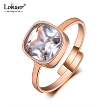 Load image into Gallery viewer, Lokaer Sparkling Design Titanium Stainless Steel Wedding Ring Jewelry Rose Gold Mosaic CZ Crystal Party Rings For Women R19156
