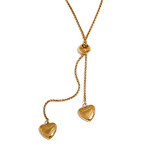 Load image into Gallery viewer, Gold 18K plated stainless steel double heart necklace with dual chains styled at different lengths for a layered look
