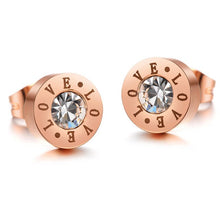 Load image into Gallery viewer, Lokaer Luxury Stainless Steel CZ Crystal Stud Earrings Jewelry For Women Romantic LOVE Letter Rose Gold Color Earrings E17106

